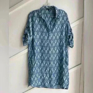 Velvet Heart  Anthropology Chambray Shirt Dress Blue Pattern Cotton Denim Size M